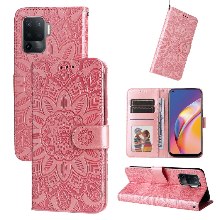 For OPPO A94 4G / F19 Pro / Reno5 F Embossed Sunflower Leather Phone Case