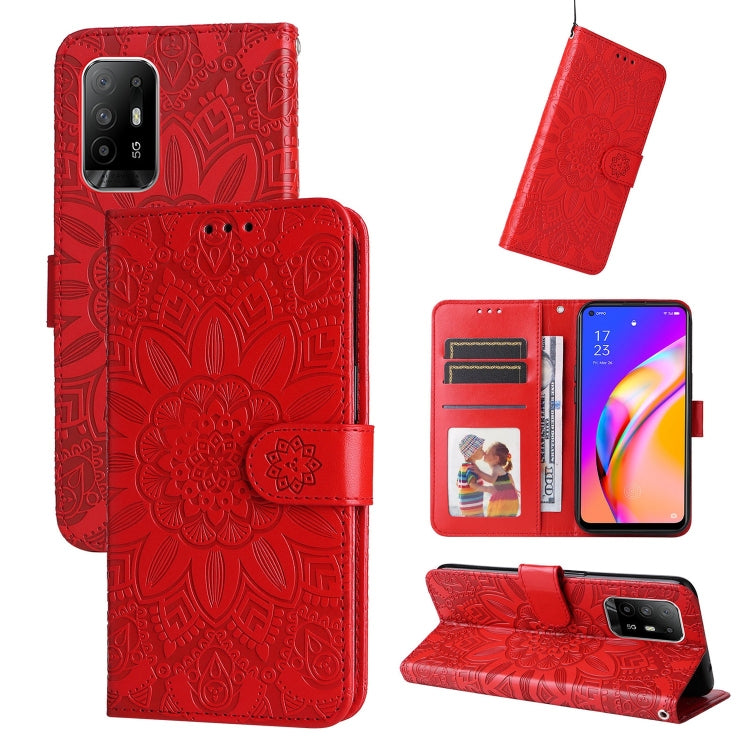 For OPPO A94 5G / A95 5G / F19 Pro+ Embossed Sunflower Leather Phone Case