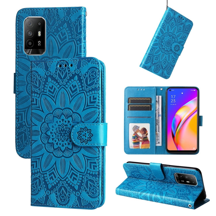 For OPPO A94 5G / A95 5G / F19 Pro+ Embossed Sunflower Leather Phone Case
