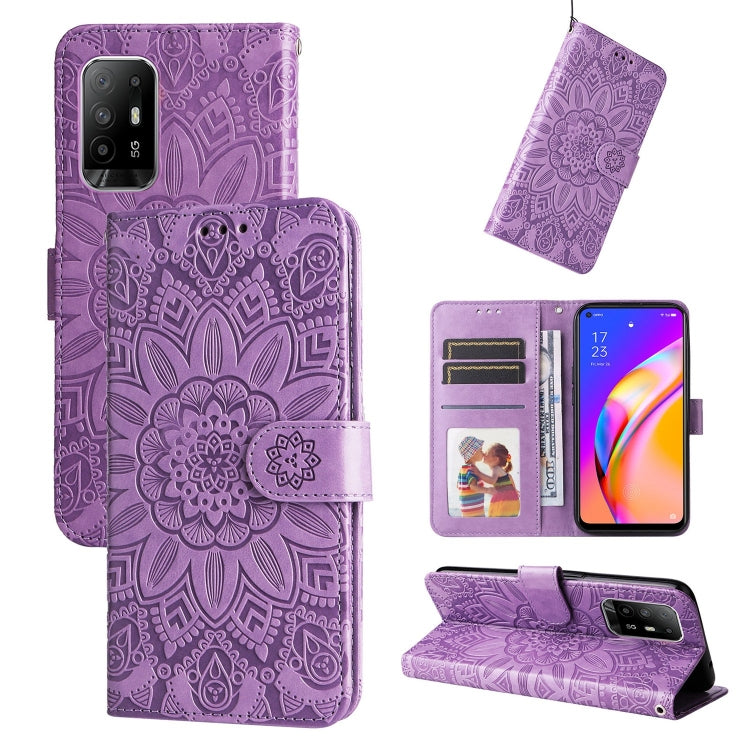 For OPPO A94 5G / A95 5G / F19 Pro+ Embossed Sunflower Leather Phone Case
