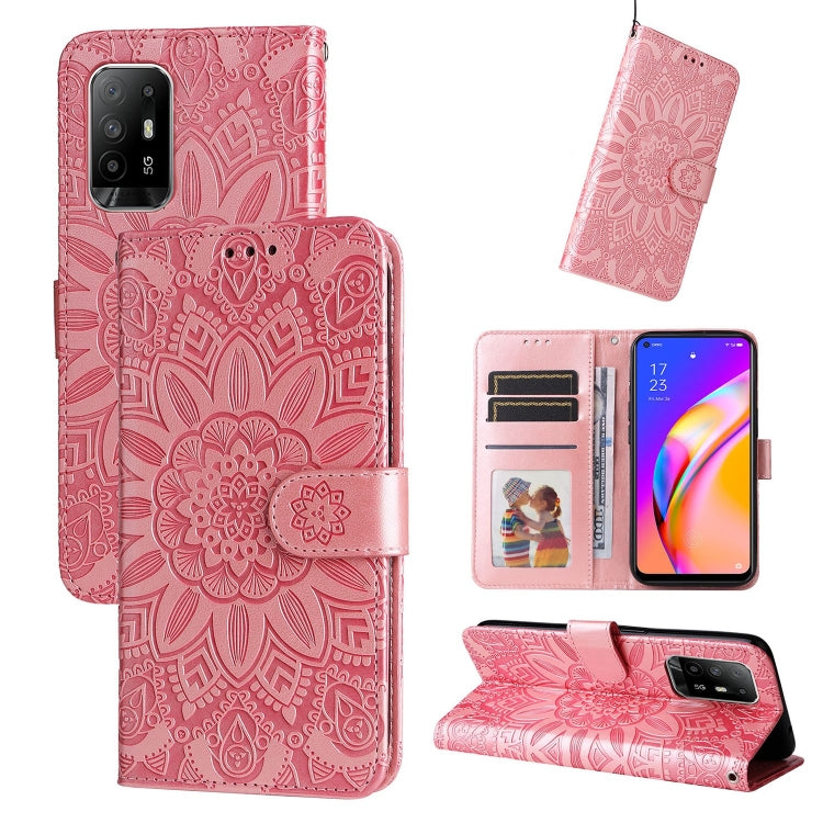 For OPPO A94 5G / A95 5G / F19 Pro+ Embossed Sunflower Leather Phone Case