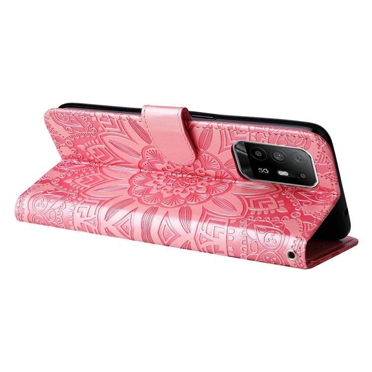 For OPPO A94 5G / A95 5G / F19 Pro+ Embossed Sunflower Leather Phone Case