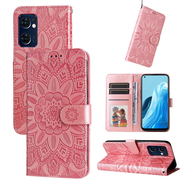For OPPO Find X5 Lite / Reno7 5G Global Embossed Sunflower Leather Phone Case