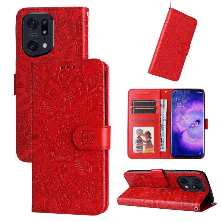 For OPPO Find X5 Embossed Sunflower Leather Phone Case
