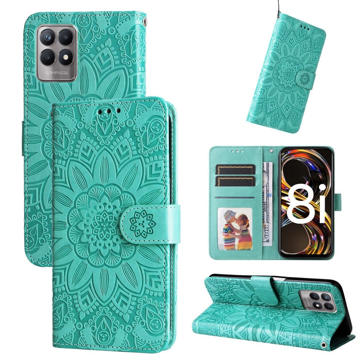 For OPPO Realme 8i / Narzo 50 4G Embossed Sunflower Leather Phone Case