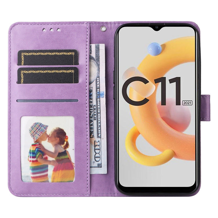 For OPPO Realme C11 2021 / C20 Embossed Sunflower Leather Phone Case