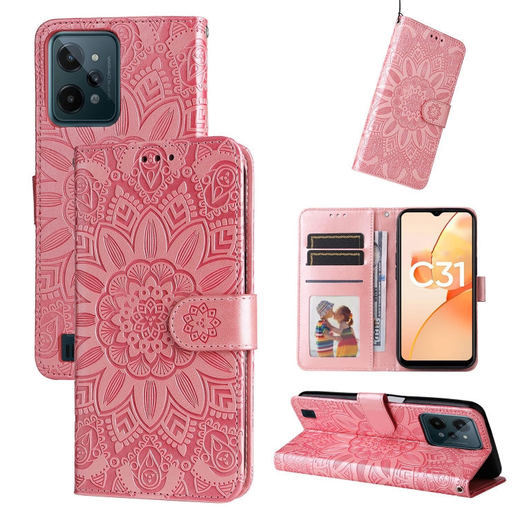 For OPPO Realme C31 Embossed Sunflower Leather Phone Case