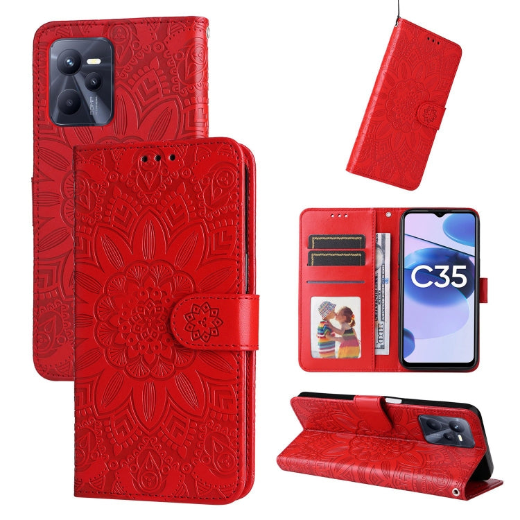 For OPPO Realme C35 4G / Narzo 50A Prime Embossed Sunflower Leather Phone Case