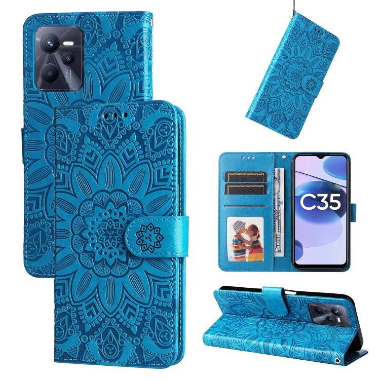 For OPPO Realme C35 4G / Narzo 50A Prime Embossed Sunflower Leather Phone Case