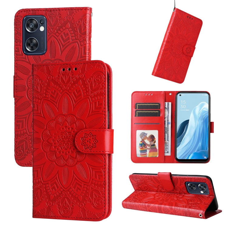 For OPPO Reno7 SE Embossed Sunflower Leather Phone Case