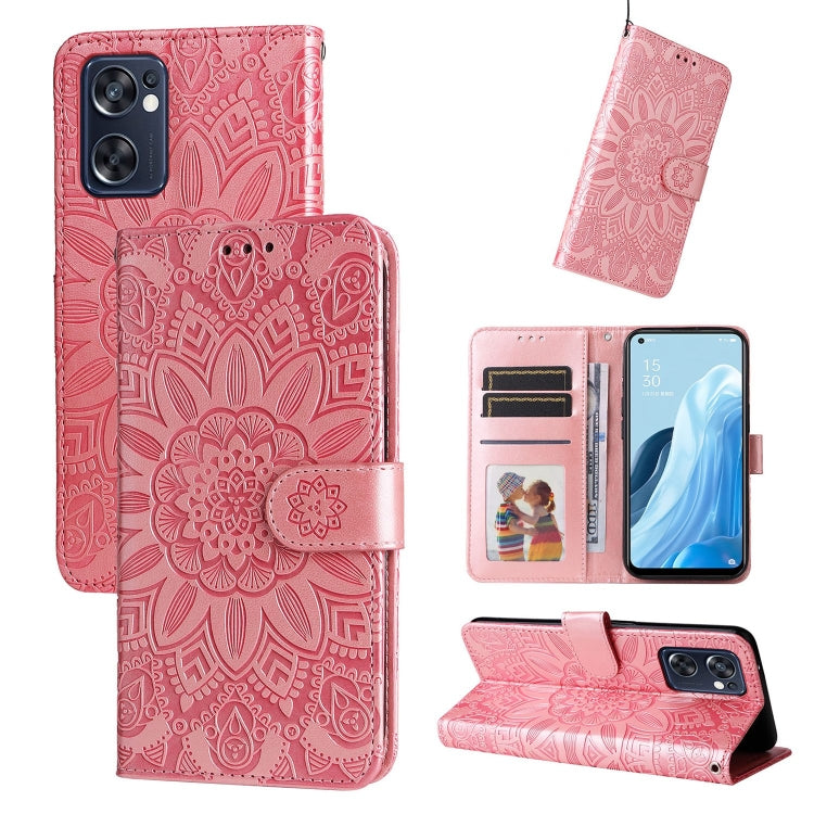 For OPPO Reno7 SE Embossed Sunflower Leather Phone Case