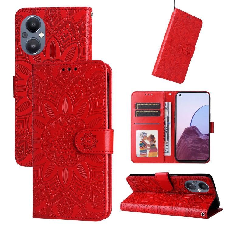 For OPPO Reno7 Z / OnePlus Nord N20 5G Embossed Sunflower Leather Phone Case
