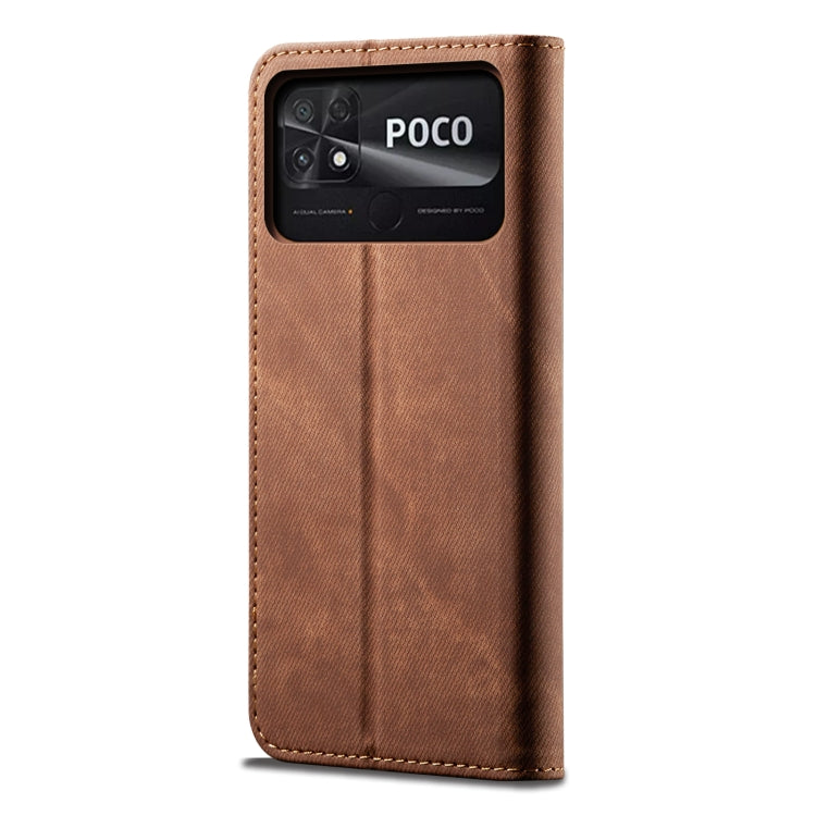 For Xiaomi Poco C40 Global Denim Texture Casual Style Horizontal Flip Leather Case