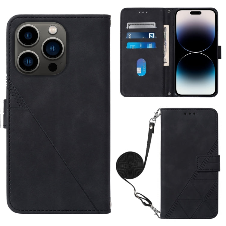 For iPhone 14 Pro Crossbody 3D Embossed Flip Leather Phone Case