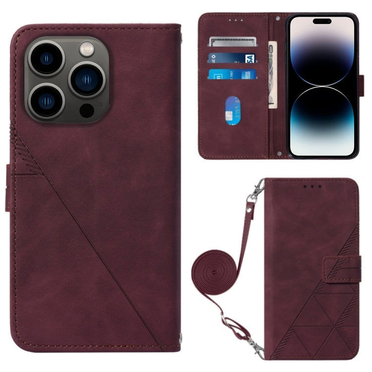 For iPhone 14 Pro Crossbody 3D Embossed Flip Leather Phone Case