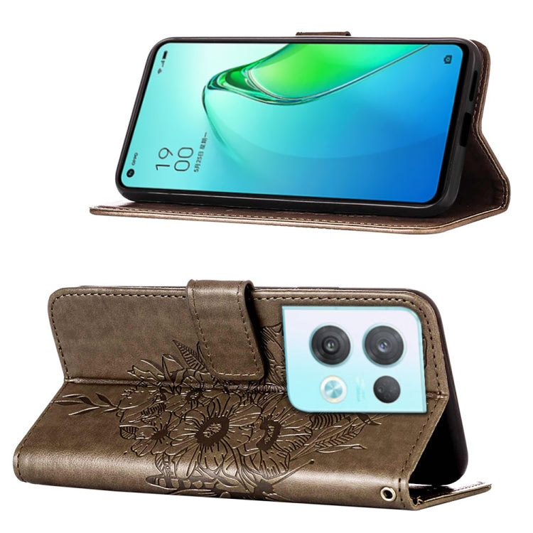 For OPPO Reno8 Pro Embossed Butterfly Flip Leather Phone Case