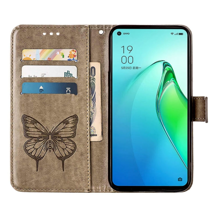 For OPPO Reno8 Pro Embossed Butterfly Flip Leather Phone Case