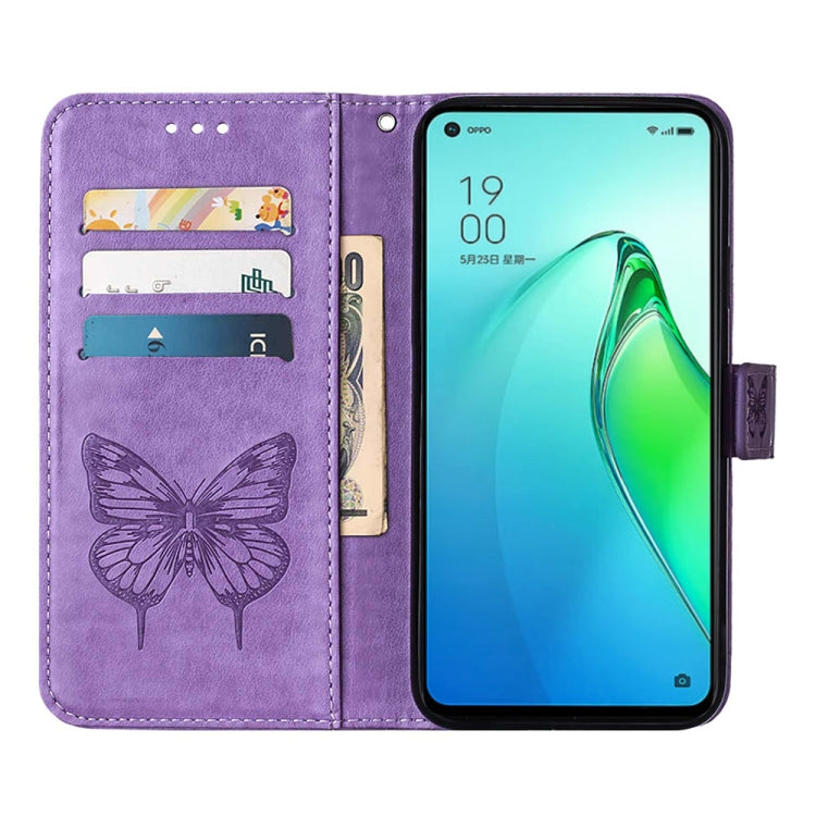 For OPPO Reno8 Pro Embossed Butterfly Flip Leather Phone Case