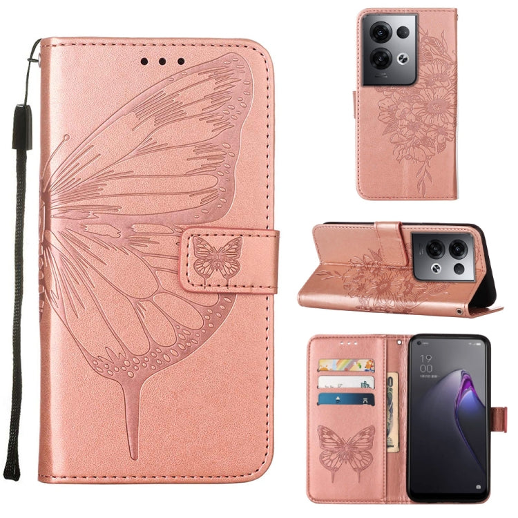 For OPPO Reno8 Pro Embossed Butterfly Flip Leather Phone Case