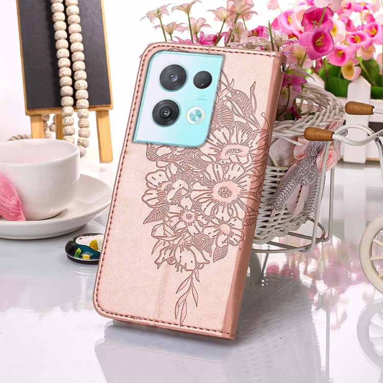 For OPPO Reno8 Pro Embossed Butterfly Flip Leather Phone Case