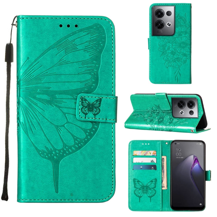For OPPO Reno8 Pro Embossed Butterfly Flip Leather Phone Case