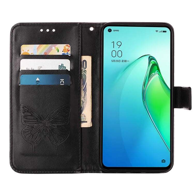 For OPPO Reno8 Pro Embossed Butterfly Flip Leather Phone Case