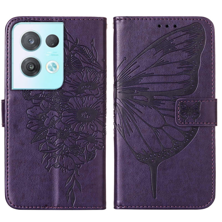 For OPPO Reno8 Pro Embossed Butterfly Flip Leather Phone Case