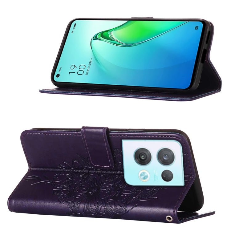 For OPPO Reno8 Pro Embossed Butterfly Flip Leather Phone Case