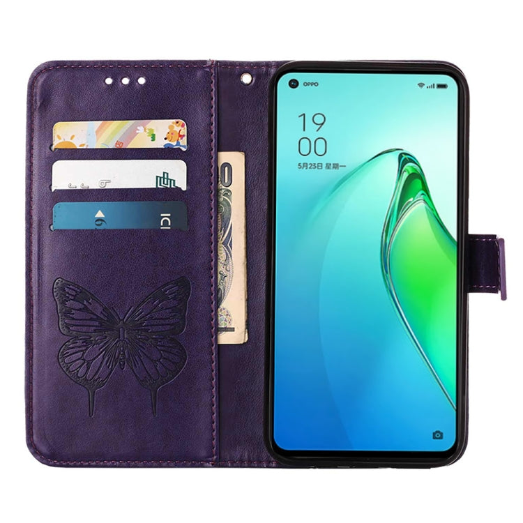 For OPPO Reno8 Pro Embossed Butterfly Flip Leather Phone Case