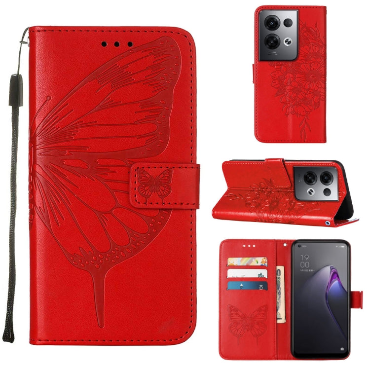 For OPPO Reno8 Pro Embossed Butterfly Flip Leather Phone Case