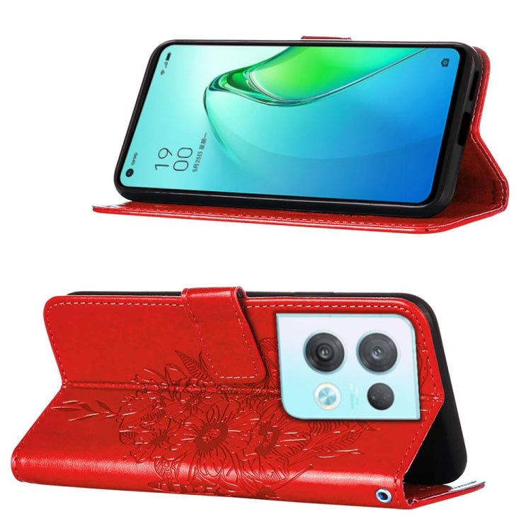 For OPPO Reno8 Pro Embossed Butterfly Flip Leather Phone Case