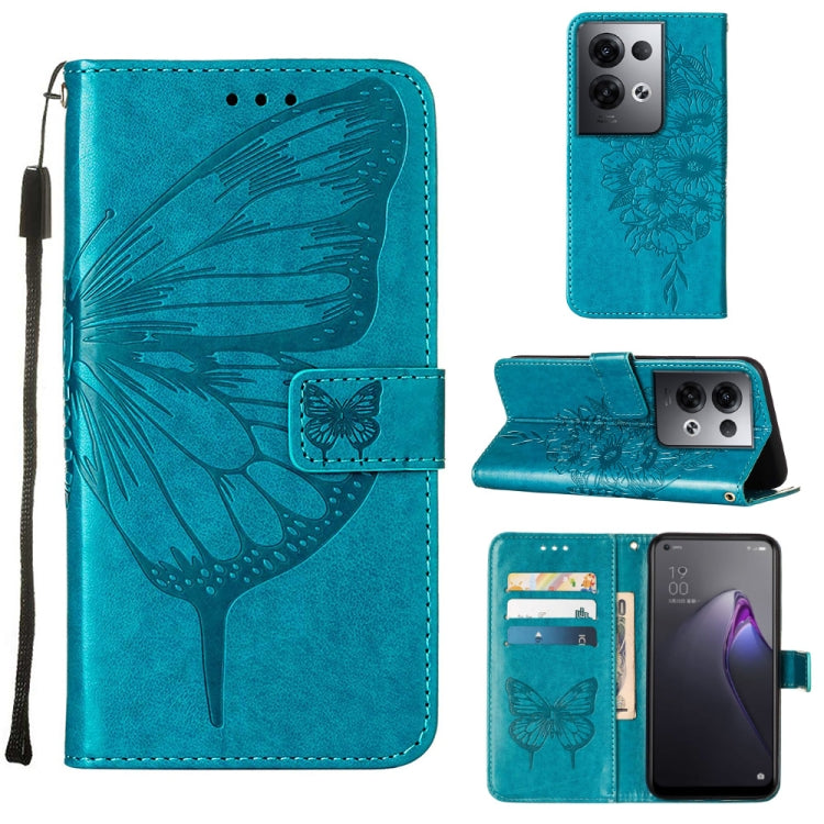 For OPPO Reno8 Pro Embossed Butterfly Flip Leather Phone Case