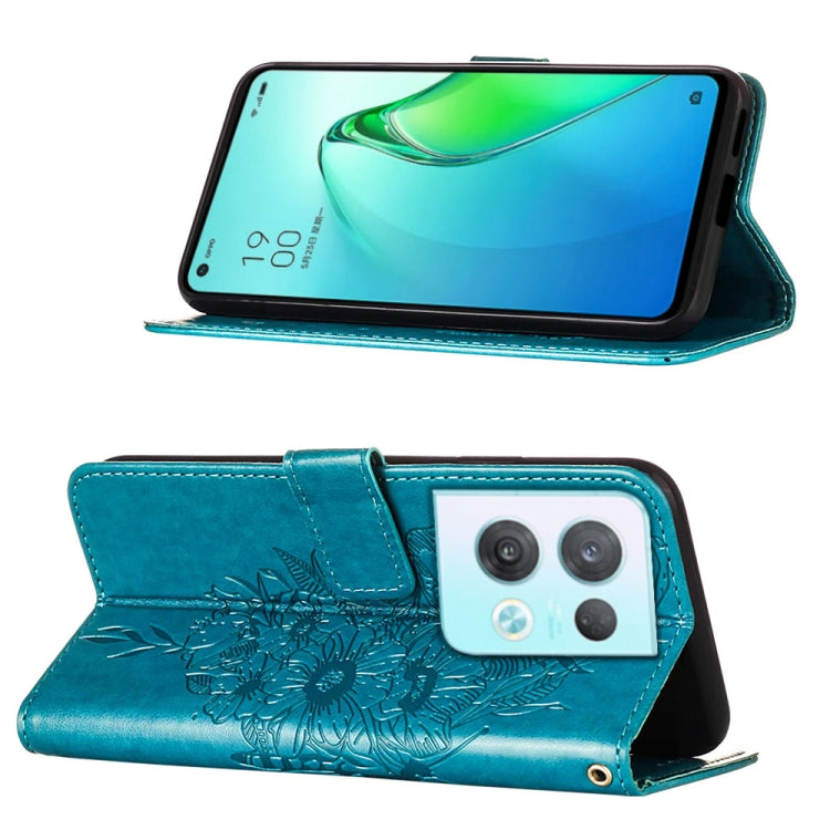 For OPPO Reno8 Pro Embossed Butterfly Flip Leather Phone Case
