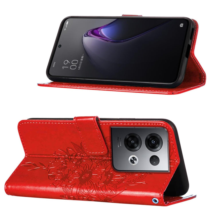 For OPPO Reno8 Pro+ Embossed Butterfly Flip Leather Phone Case