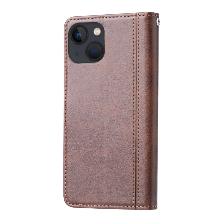 For iPhone 14 Calf Texture Double Fold Clasp Horizontal Flip Leather Case