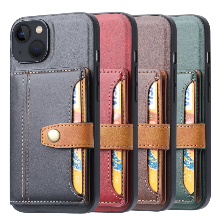 For iPhone 14 Plus Calfskin Card Slot TPU + PU Phone Case