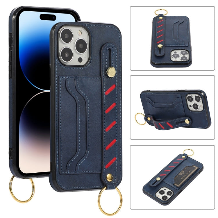 For iPhone 14 Pro Wristband Wallet Leather Phone Case