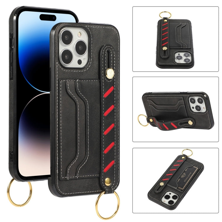For iPhone 14 Pro Wristband Wallet Leather Phone Case