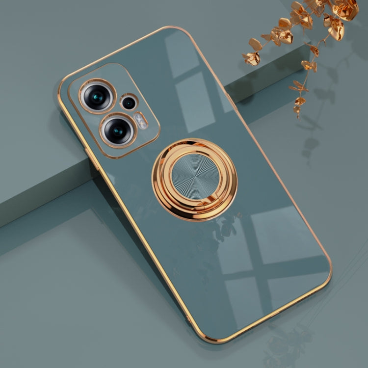 For Xiaomi Redmi Note 11T Pro 6D Electroplating Full Coverage Silicone Protective Case with Magnetic Ring Holder