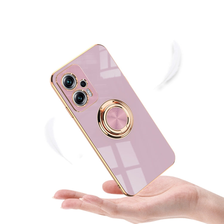 For Xiaomi Redmi Note 11T Pro 6D Electroplating Full Coverage Silicone Protective Case with Magnetic Ring Holder
