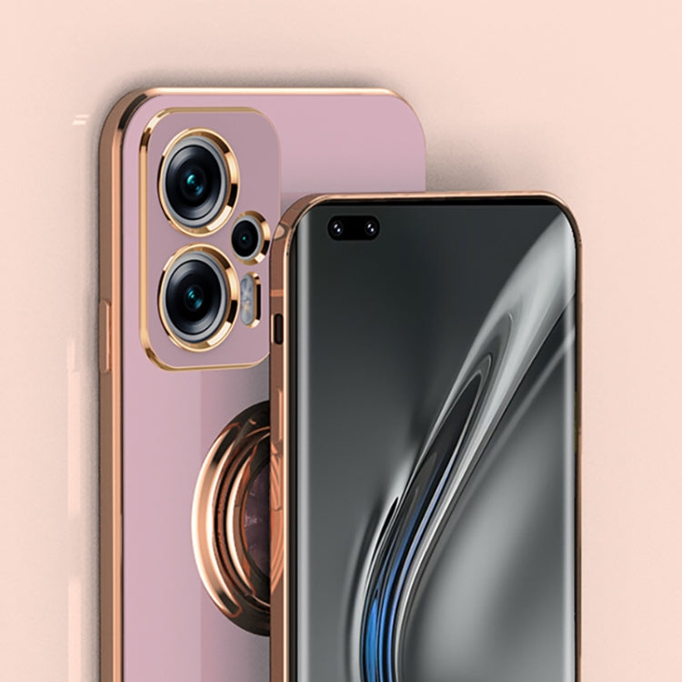 For Xiaomi Redmi Note 11T Pro 6D Electroplating Full Coverage Silicone Protective Case with Magnetic Ring Holder