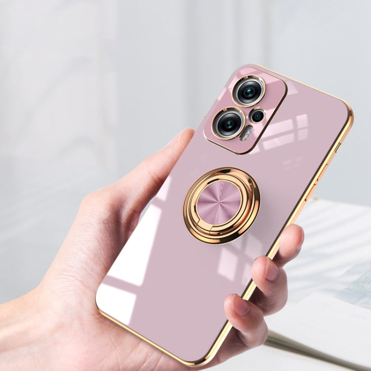 For Xiaomi Redmi Note 11T Pro 6D Electroplating Full Coverage Silicone Protective Case with Magnetic Ring Holder