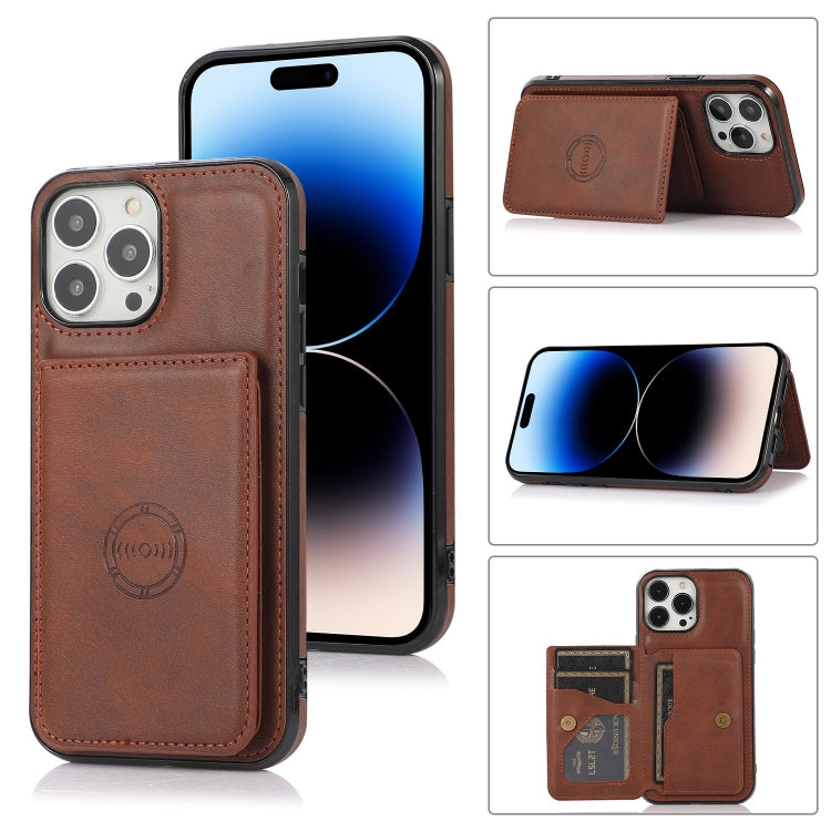 For iPhone 14 Pro Calf Texture Magnetic Card Bag Case
