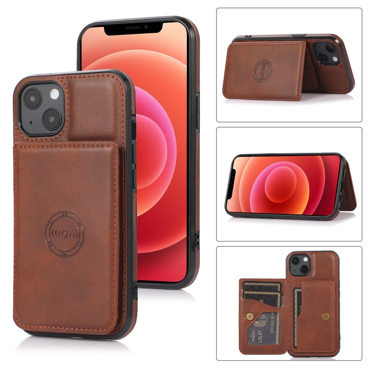 For iPhone 14 Calf Texture Magnetic Card Bag Case