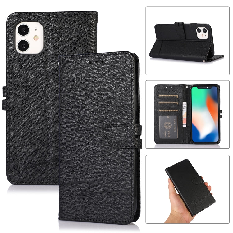 For iPhone 12 Cross Texture Horizontal Flip Leather Phone Case