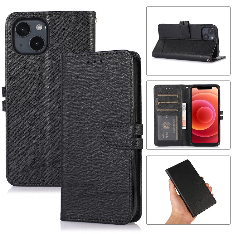For iPhone 13 Cross Texture Horizontal Flip Leather Phone Case
