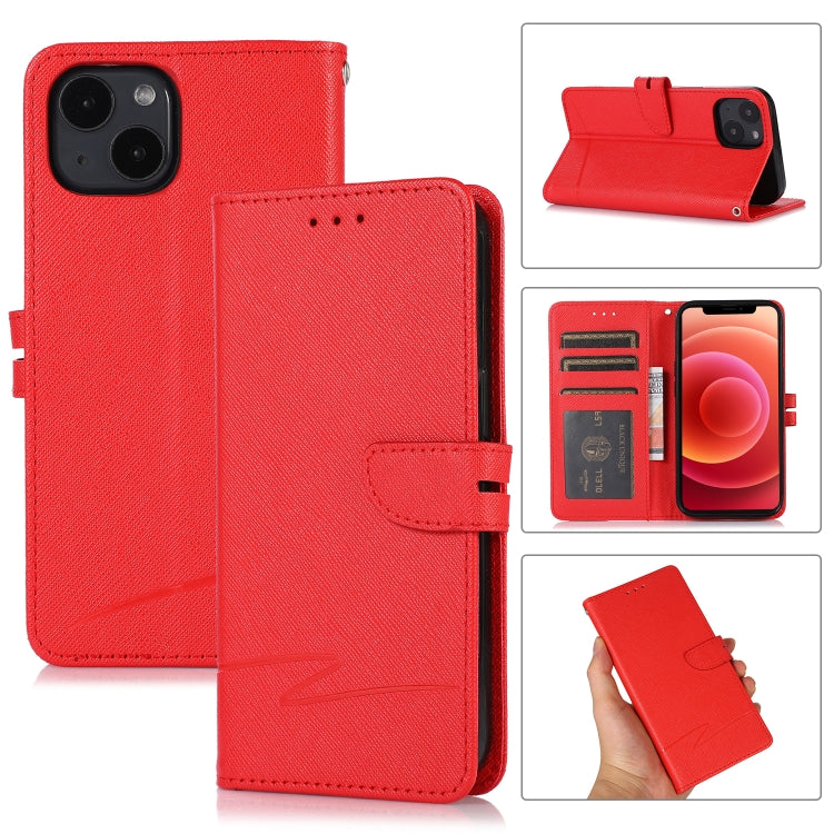 For iPhone 13 Cross Texture Horizontal Flip Leather Phone Case