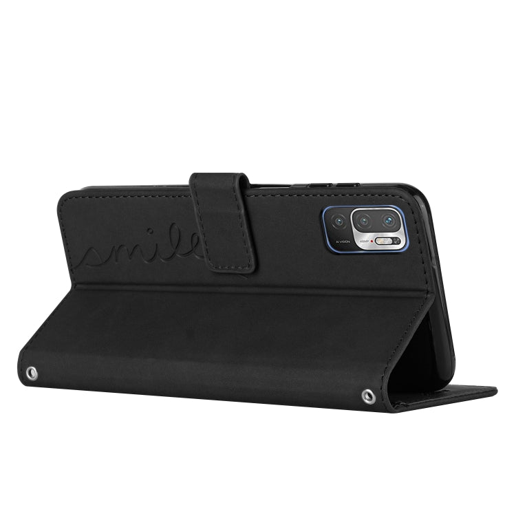 For Xiaomi Redmi Note 10 5G Skin Feel Heart Pattern Leather Phone Case with Lanyard