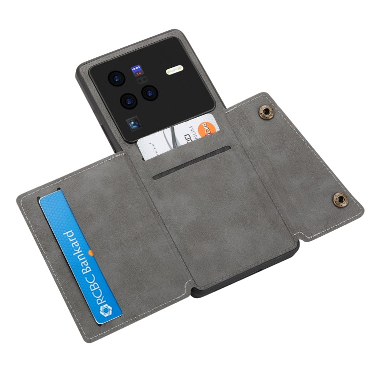 For vivo X80 Double Buckle Card Slots Magnetic Phone Case