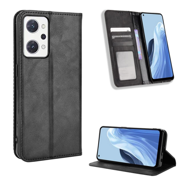 For OPPO Reno7 A Magnetic Buckle Retro Texture Leather Phone Case